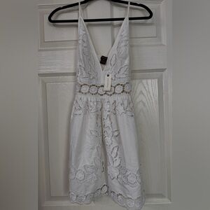 NWT Anthropologie Vineet Bahl Sleeveless Eyelet Lined V-Neck White Mini Dress